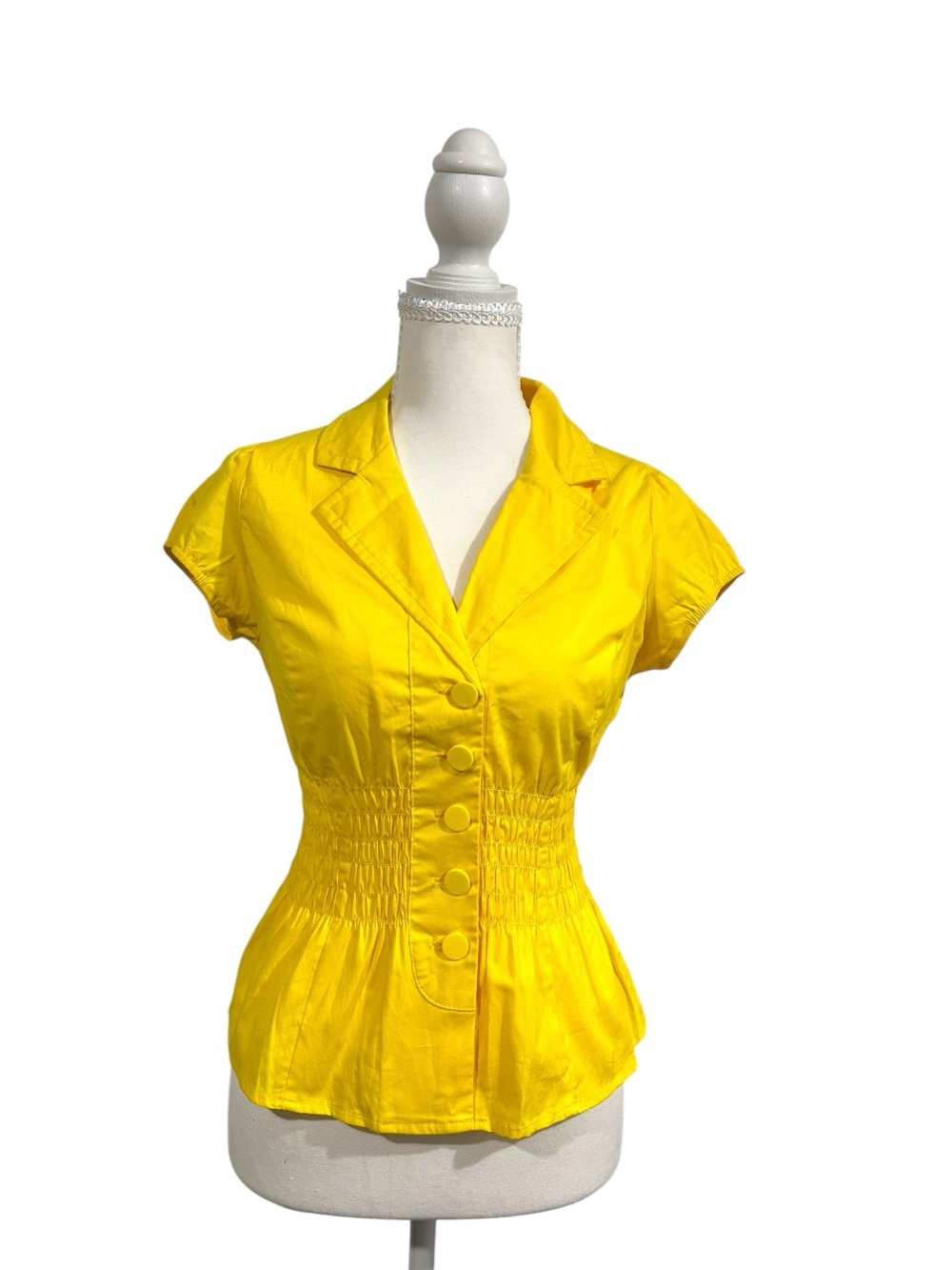 Buttons Vintage Y2K Yellow Smocked Peplum Cinched Blouse